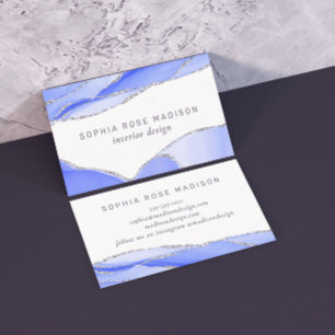 Moderner Silberner Glitzer Agate Blue Visitenkarte