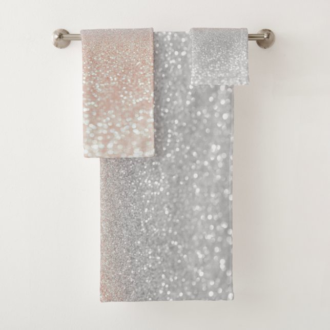 Moderner Silver Glitzer Bokeh Ombre Badhandtuch Set (Insitu)