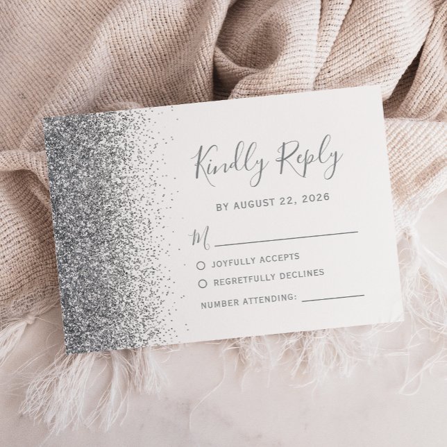 Moderner Silver Glitzer Edge White RSVP Karte (Von Creator hochgeladen)
