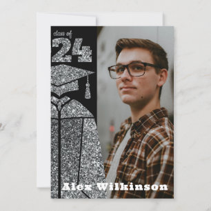 Moderner Silver Glitzer GRAD Cap Gown Abschluss Ankündigung