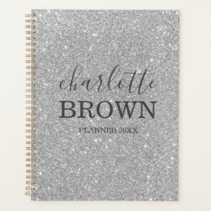 Moderner Silver Glitzer Personalisiert Planer