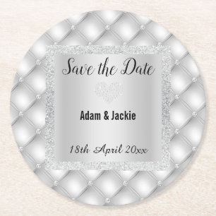 MODERNER SILVER GRAY DIAMOND-SAVE THE DATE UNTERSE RUNDER PAPPUNTERSETZER