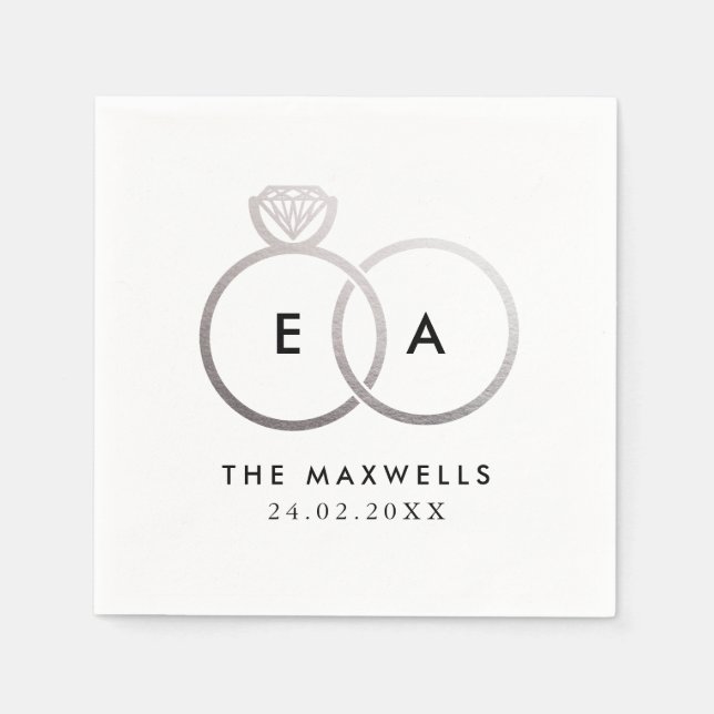 Moderner Silver Wedding Rings Cocktail Napkin Serviette (Vorderseite)