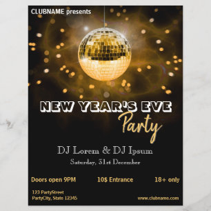 Moderner Silvester Gold Disco Ball Party Flyer