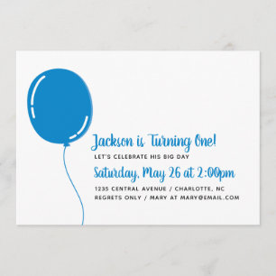 Moderner Single Blue Ballon Geburtstagsparty Einladung