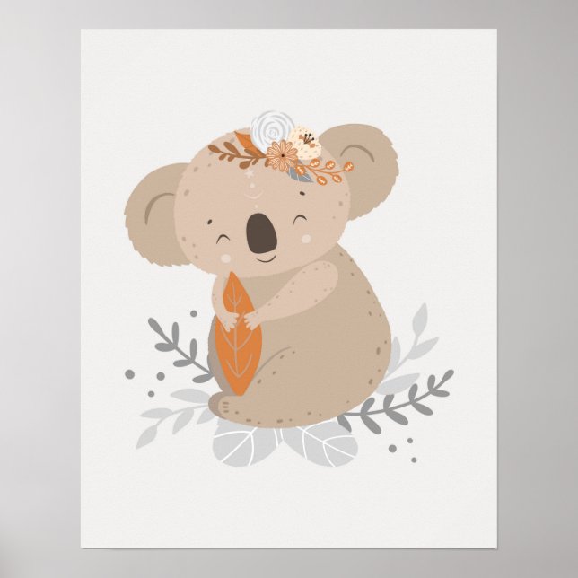 Moderner Skandal niedlich Koala mit Blume Kinderzi Poster (Vorne)