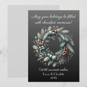 Moderner skandinavischer Kranz vor grauem Hintergr Feiertagskarte