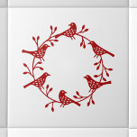 Moderner skandinavischer Vogel und Rosehip Wreath Fliese<br><div class="desc">Scandi Vogel und Rose angesagte Kranzpapier Stil Design. Festrot auf weißem Hintergrund, </div>