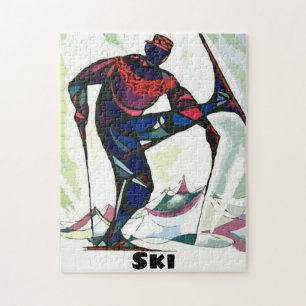 Moderner Skifahrer im farbenfrohen Pullover Puzzle