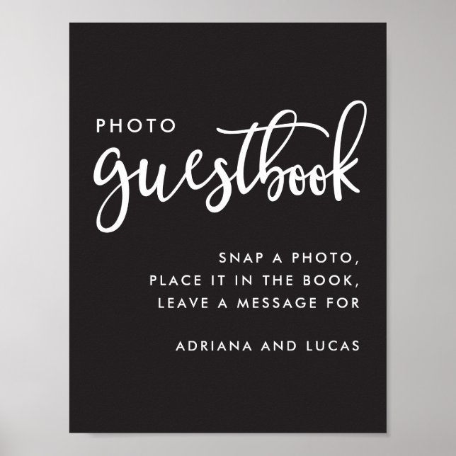 Moderner Skript-Foto-Gästebuch-Hochzeitsposter Poster (Vorne)