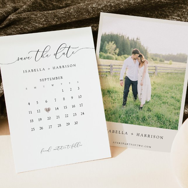 Moderner Skript-Kalender Save-the-Date Einladung (Von Creator hochgeladen)