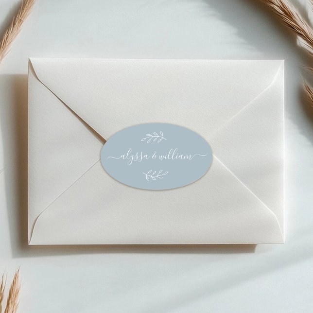 Moderner Skriptname Simple Dusty Blue Rustic Ovaler Aufkleber (Von Creator hochgeladen)