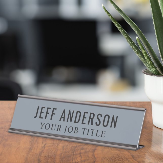 Moderner Slate Blue Gray Office Mitarbeiter Schreibtischnamensplakette (Von Creator hochgeladen)