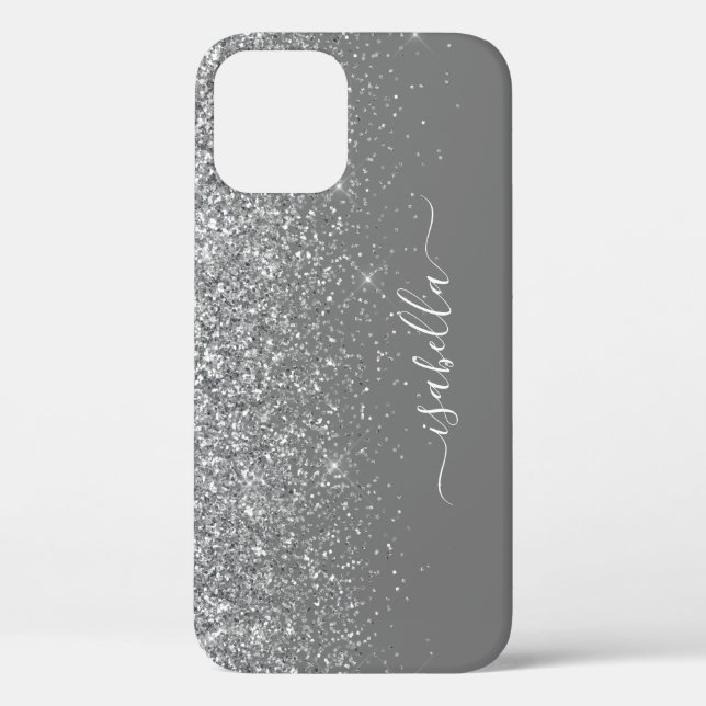 Moderner Sliver Glitzer Eleganter Skriptname Case-Mate iPhone Hülle (Rückseite)