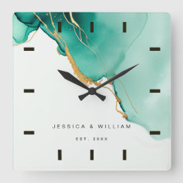 Moderner Smarald Beach-Hochzeitsszenario Quadratische Wanduhr