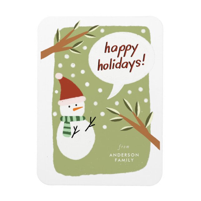 Moderner Snowman Happy Holidays Gruß Magnet (Vertikal)