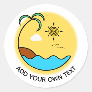 Moderner Sommer Beach Emblem Art Custom Text Runder Aufkleber