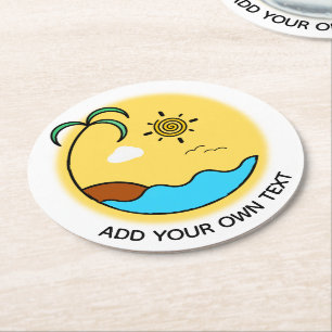 Moderner Sommer Beach Emblem Art Custom Text Runder Pappuntersetzer
