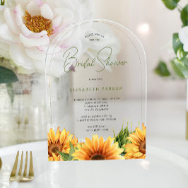 Moderner Sonnenblumenbogen mit Aquarell Brautparty Acryleinladungen