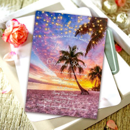 Moderner Sonnenuntergang und Sommerhochzeit Einladung