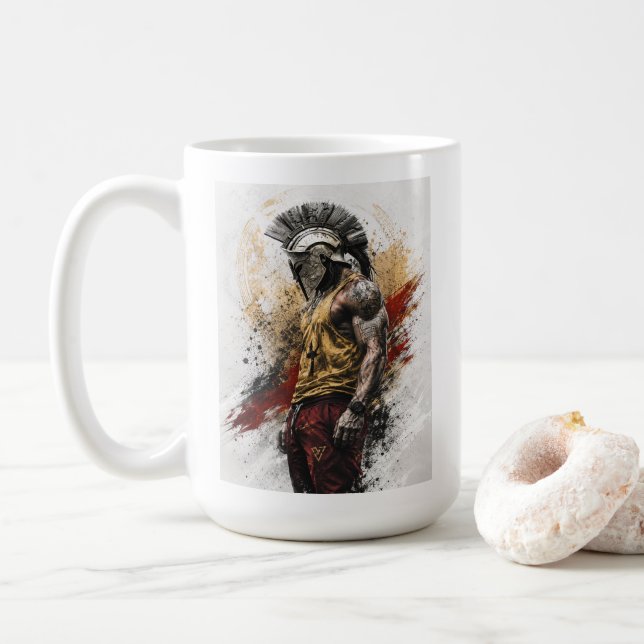 Moderner spartanischer Krieger – Alte Stärke moder Kaffeetasse (Mit Donut)