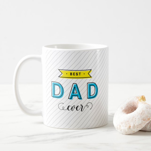 Moderner Spaß-bunter blauer gelber bester Vater Kaffeetasse (Mit Donut)