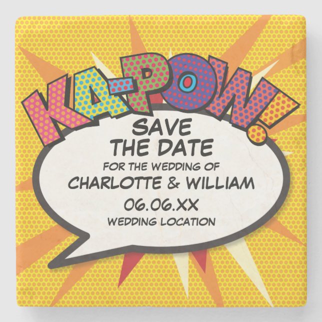 Moderner Spaß Save the Date Steinuntersetzer (Vorderseite)