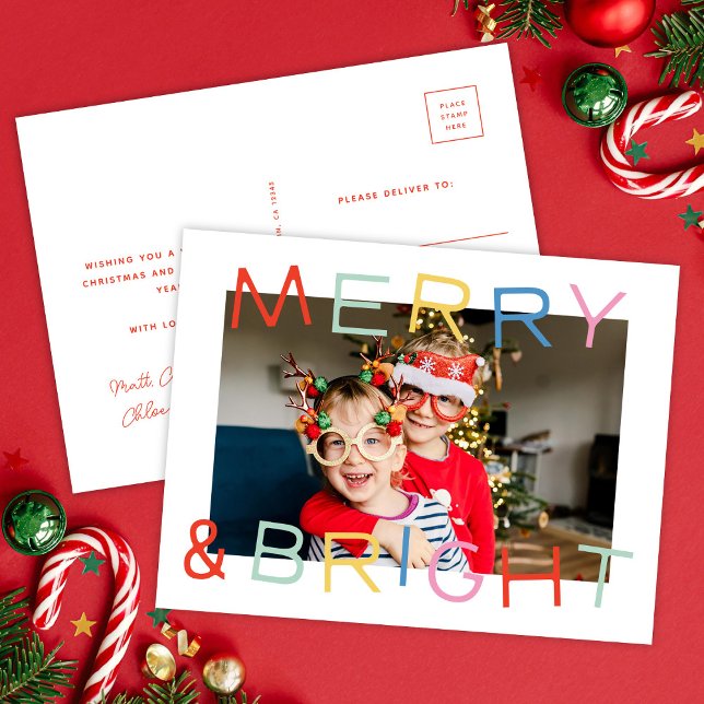 Moderner Spaß Weihnachten Heiterkeit Merry & Brigh Postkarte (Von Creator hochgeladen)