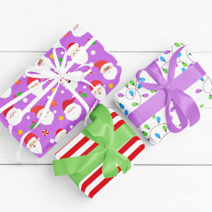Moderner Spaß Weihnachtsmann - Weihnachtsbeleuchtu Geschenkpapier Set