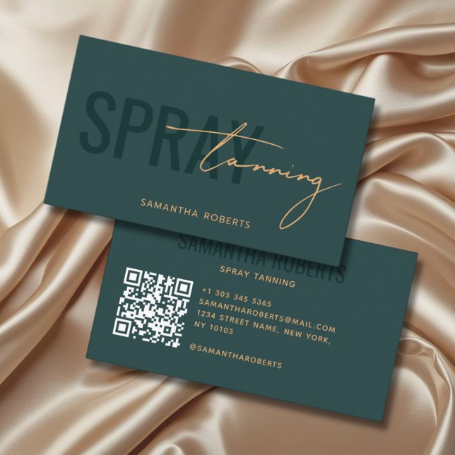 Moderner Spray-Tan-QR-Code grün Visitenkarte (Von Creator hochgeladen)