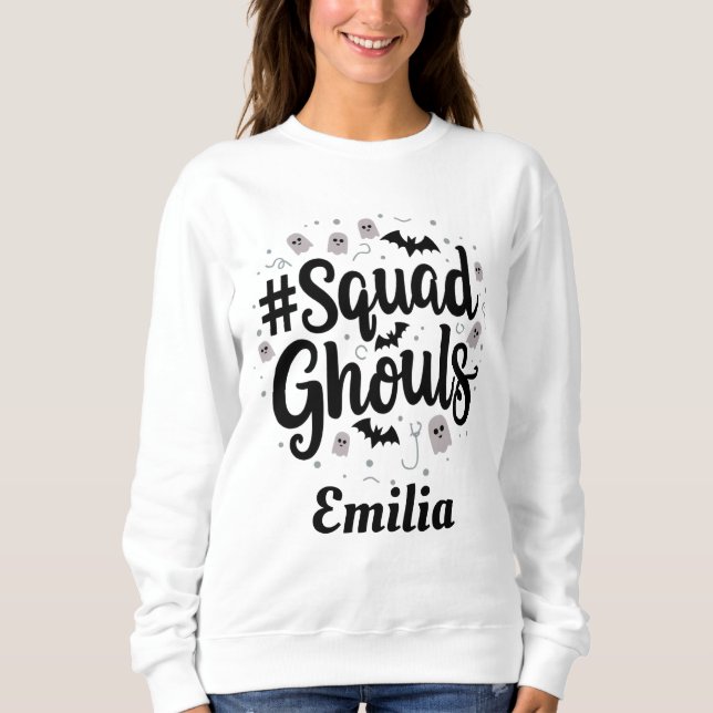 Moderner Squad Ghouls Halloween-Individuelle Name Sweatshirt (Vorderseite)