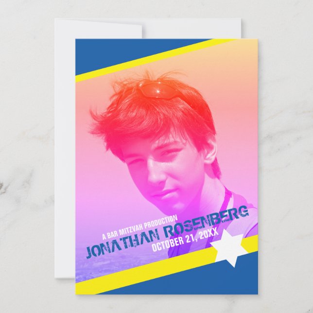 Moderner Star von David Foto Bar Mitzvah Einladung (Vorderseite)