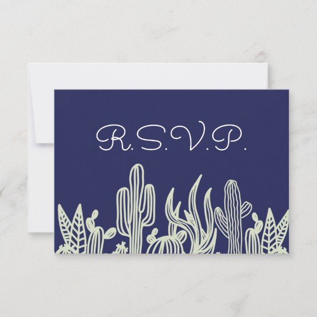 Moderner Sternenhimmel und Kactus Navy Wedding RSV RSVP Karte (Vorderseite)