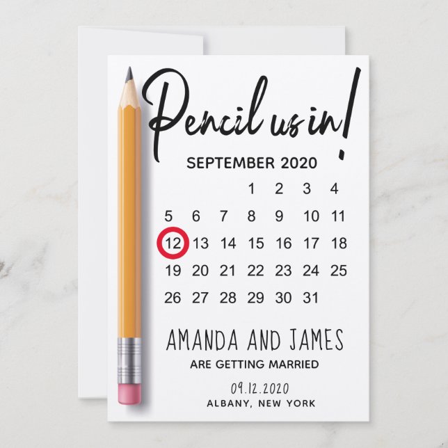 Moderner Stift in Kalenderpappe Save The Date (Vorderseite)