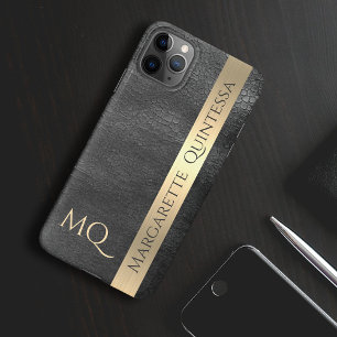 Moderner, stilvoller Black Leather Gold Foil Mit M iPhone 11Pro Max Hülle