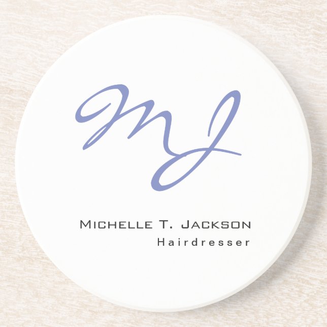 Moderner, stilvoller Monogram Blue White Friseur Getränkeuntersetzer (Vorne)