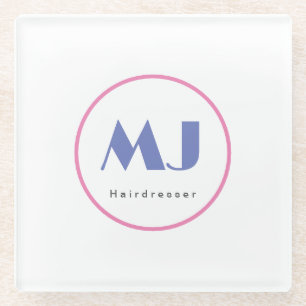 Moderner, stilvoller Monogram Blue White Friseur Glasuntersetzer