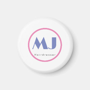 Moderner, stilvoller Monogram Blue White Friseur Magnet