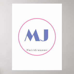 Moderner, stilvoller Monogram Blue White Friseur Poster