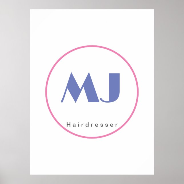 Moderner, stilvoller Monogram Blue White Friseur Poster (Vorne)