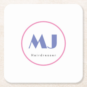 Moderner, stilvoller Monogram Blue White Friseur Rechteckiger Pappuntersetzer