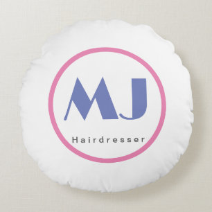 Moderner, stilvoller Monogram Blue White Friseur Rundes Kissen