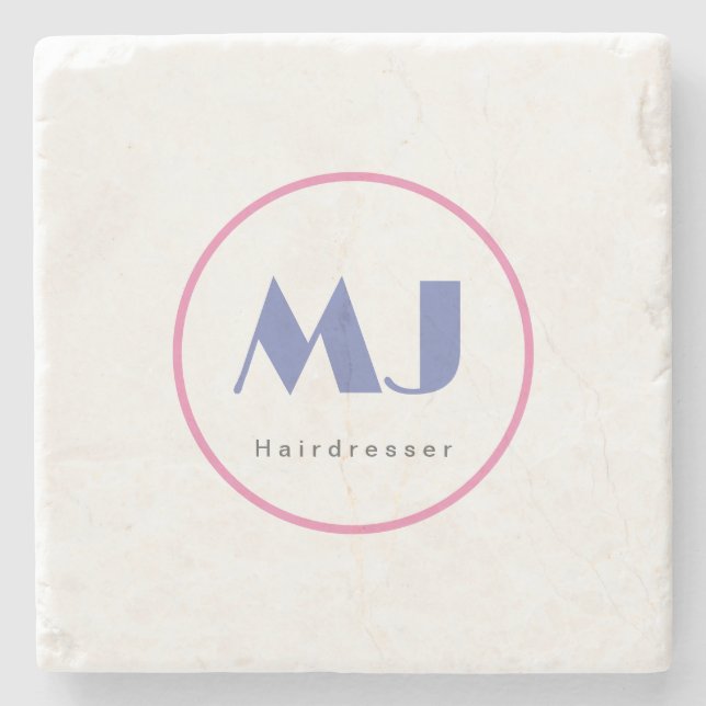 Moderner, stilvoller Monogram Blue White Friseur Steinuntersetzer (Vorderseite)