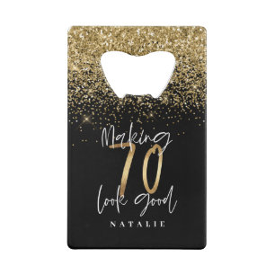Moderner, stilvoller Schwarz-Gold-Glitzer 70 Gebur Geldbeutel Flaschenöffner
