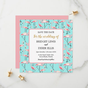 Moderner Strand Hochzeit Pink Blue Flamingo Save The Date