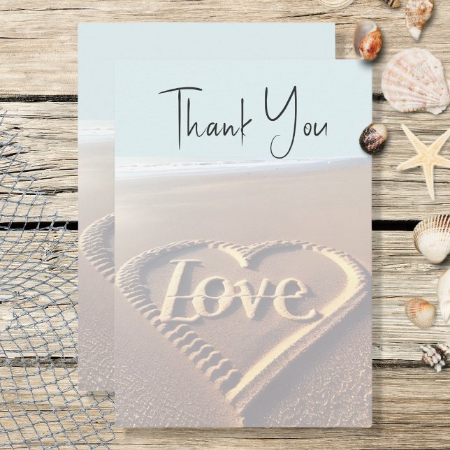 Moderner Strand mit Heart Vellum Style Wedding Dankeskarte (Von Creator hochgeladen)