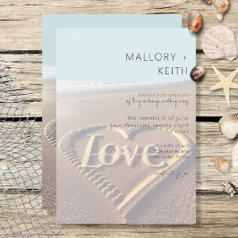 Moderner Strand mit Heart Vellum Style Wedding Einladung