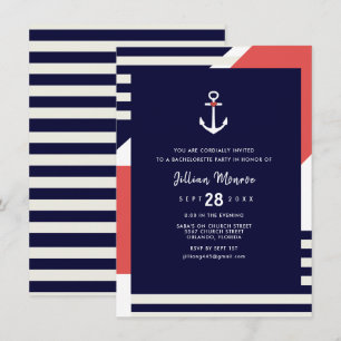 Moderner Stripe Nautical Anchor Junggeselinnen-Abs Einladung