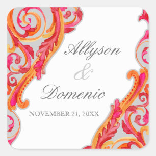 Moderner Strudel blühen Herz-Mandarine-heißes Rosa Quadratischer Aufkleber