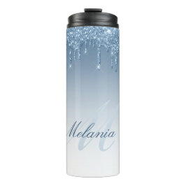 Moderner, stylischer monogramm blauer Glitzer Thermosbecher
